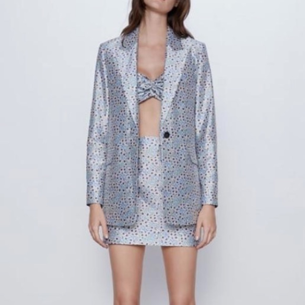 Zara 2 pcs floral print blazer + skirt